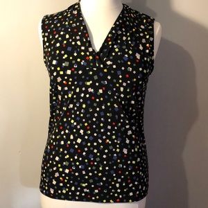 Black sleeveless top with colorful confetti